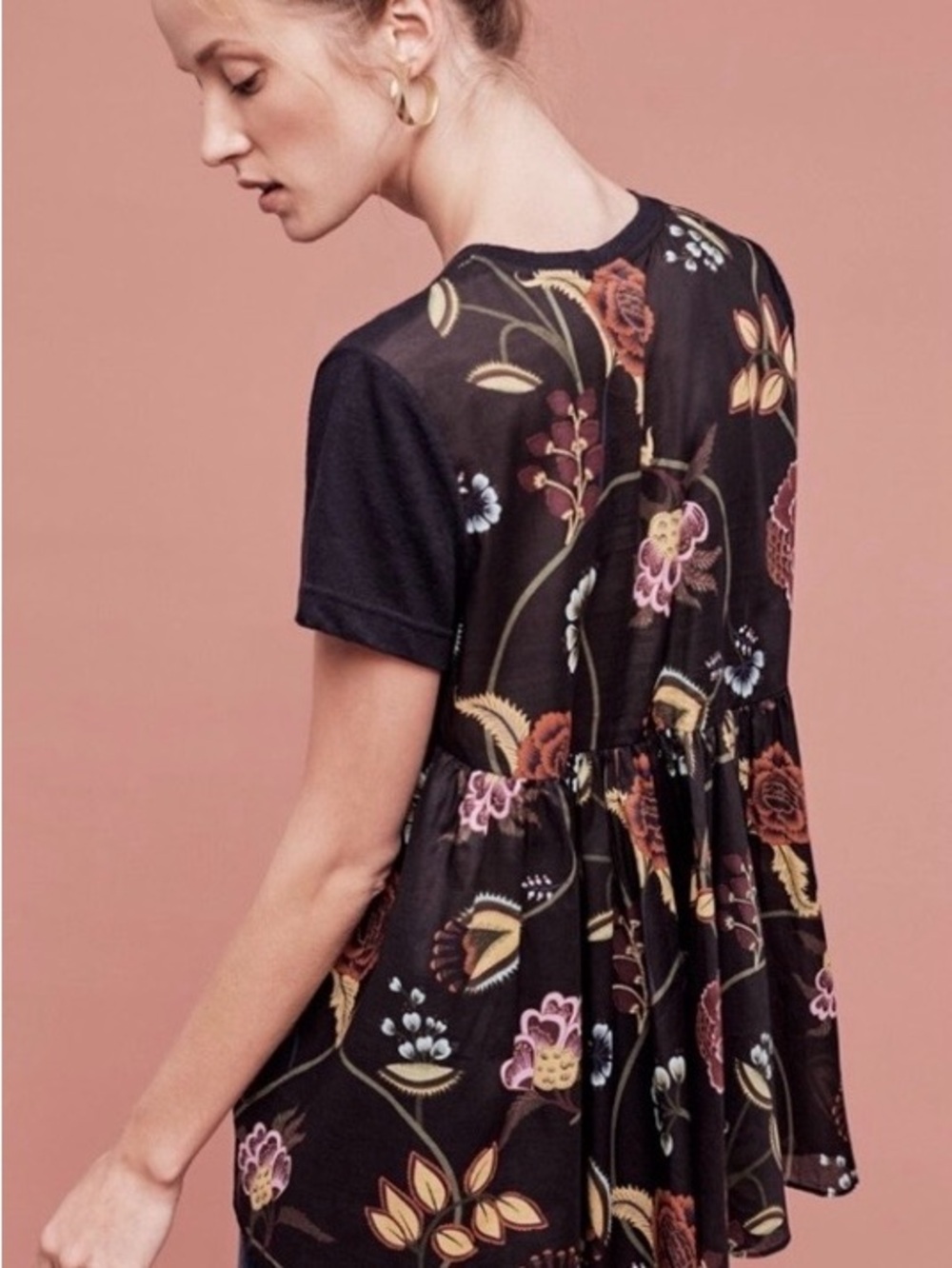 Deletta Black Floral Babydoll Tunic